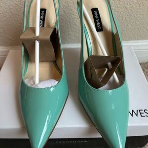 Nine West Mint Green Patent Pointed-Toe Slingback Pumps
